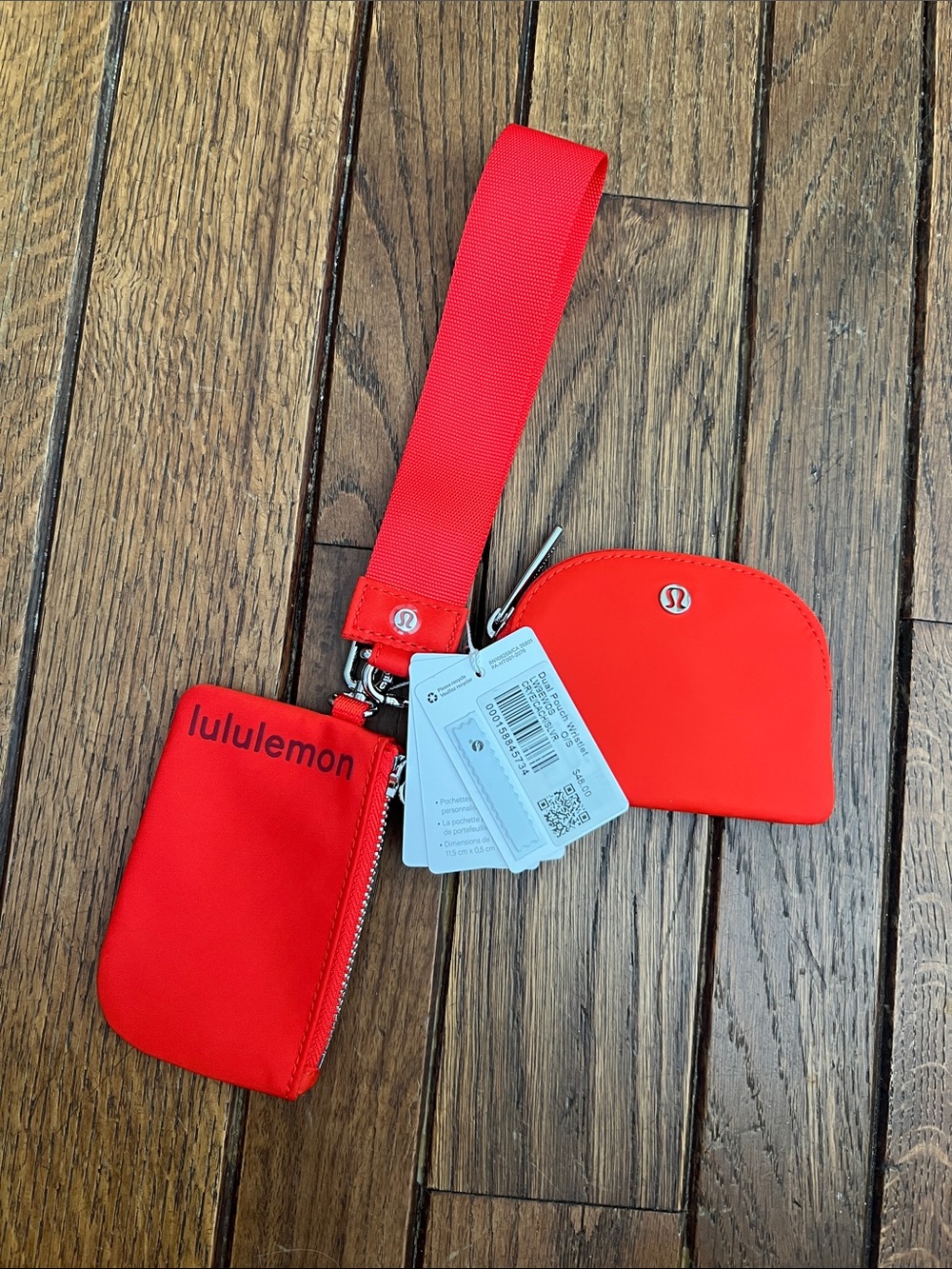Lululemon Cherry Ember Red Silver Hardware Dual Pouch Wristlet New With Tags